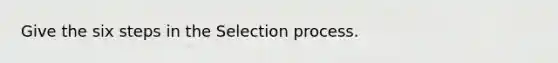 Give the six steps in the Selection process.