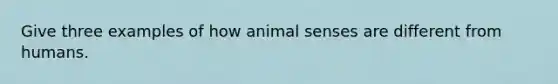 Give three examples of how animal senses are different from humans.