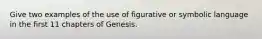 Give two examples of the use of figurative or symbolic language in the first 11 chapters of Genesis.