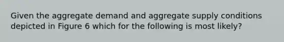 Given the aggregate demand and aggregate supply conditions depicted in Figure 6 which for the following is most likely?
