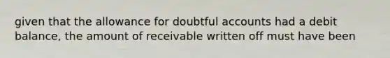 given that the allowance for doubtful accounts had a debit balance, the amount of receivable written off must have been