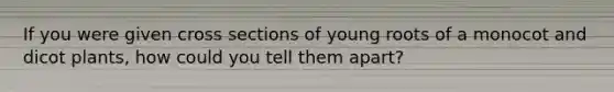 If you were given cross sections of young roots of a monocot and dicot plants, how could you tell them apart?