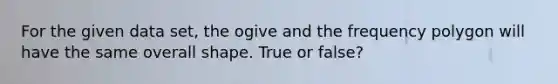 For the given data set, the ogive and the frequency polygon will have the same overall shape. True or false?