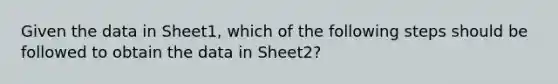 Given the data in Sheet1, which of the following steps should be followed to obtain the data in Sheet2?