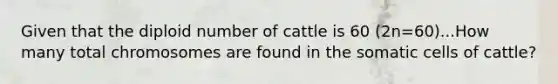 Given that the diploid number of cattle is 60 (2n=60)...How many total chromosomes are found in the somatic cells of cattle?