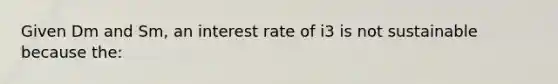 Given Dm and Sm, an interest rate of i3 is not sustainable because the: