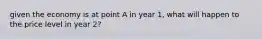 given the economy is at point A in year 1, what will happen to the price level in year 2?