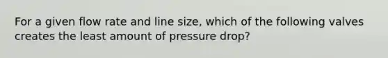 For a given flow rate and line size, which of the following valves creates the least amount of pressure drop?