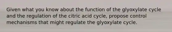 Given what you know about the function of the glyoxylate cycle and the regulation of the citric acid cycle, propose control mechanisms that might regulate the glyoxylate cycle.