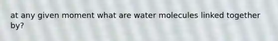 at any given moment what are water molecules linked together by?