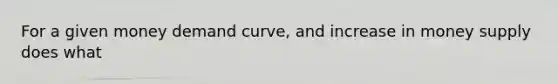 For a given money demand curve, and increase in money supply does what