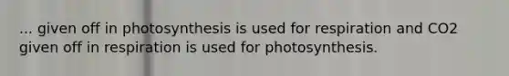 ... given off in photosynthesis is used for respiration and CO2 given off in respiration is used for photosynthesis.