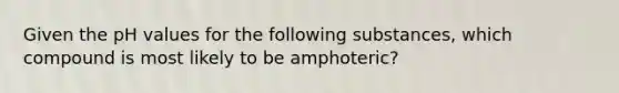 Given the pH values for the following substances, which compound is most likely to be amphoteric?