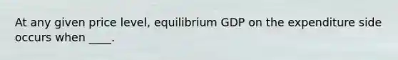 At any given price level, equilibrium GDP on the expenditure side occurs when ____.