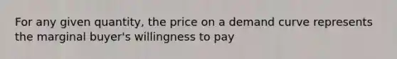 For any given quantity, the price on a demand curve represents the marginal buyer's willingness to pay