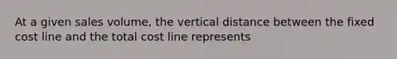 At a given sales volume, the vertical distance between the fixed cost line and the total cost line represents