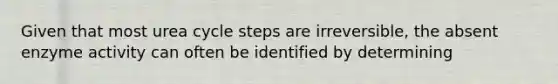 Given that most urea cycle steps are irreversible, the absent enzyme activity can often be identified by determining