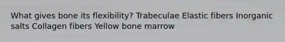 What gives bone its flexibility? Trabeculae Elastic fibers Inorganic salts Collagen fibers Yellow bone marrow