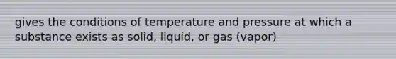 gives the conditions of temperature and pressure at which a substance exists as solid, liquid, or gas (vapor)