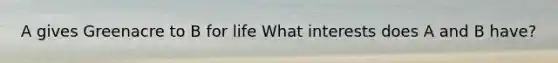 A gives Greenacre to B for life What interests does A and B have?