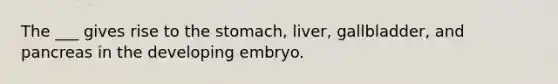 The ___ gives rise to the stomach, liver, gallbladder, and pancreas in the developing embryo.