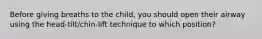 Before giving breaths to the child, you should open their airway using the head-tilt/chin-lift technique to which position?