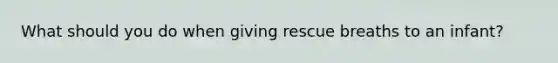 What should you do when giving rescue breaths to an infant?