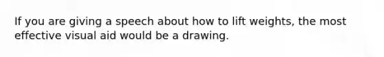 If you are giving a speech about how to lift weights, the most effective visual aid would be a drawing.