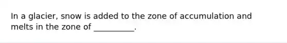 In a glacier, snow is added to the zone of accumulation and melts in the zone of __________.