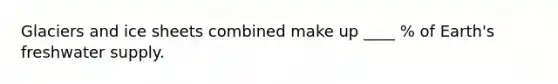 Glaciers and ice sheets combined make up ____ % of Earth's freshwater supply.