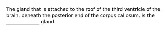 The gland that is attached to the roof of the third ventricle of the brain, beneath the posterior end of the corpus callosum, is the ______________ gland.