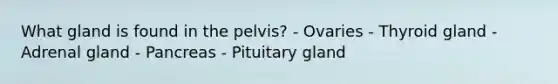 What gland is found in the pelvis? - Ovaries - Thyroid gland - Adrenal gland - Pancreas - Pituitary gland