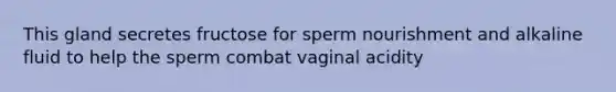 This gland secretes fructose for sperm nourishment and alkaline fluid to help the sperm combat vaginal acidity