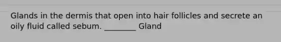 Glands in the dermis that open into hair follicles and secrete an oily fluid called sebum. ________ Gland