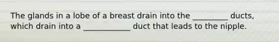 The glands in a lobe of a breast drain into the _________ ducts, which drain into a ____________ duct that leads to the nipple.