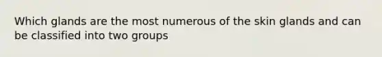 Which glands are the most numerous of the skin glands and can be classified into two groups