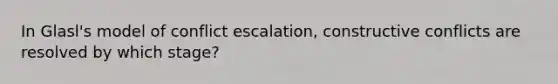 In Glasl's model of conflict escalation, constructive conflicts are resolved by which stage?