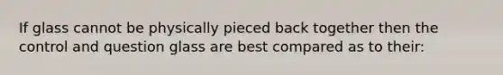 If glass cannot be physically pieced back together then the control and question glass are best compared as to their: