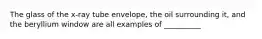 The glass of the x-ray tube envelope, the oil surrounding it, and the beryllium window are all examples of __________