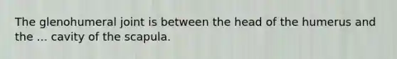 The glenohumeral joint is between the head of the humerus and the ... cavity of the scapula.