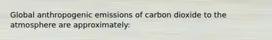 Global anthropogenic emissions of carbon dioxide to the atmosphere are approximately: