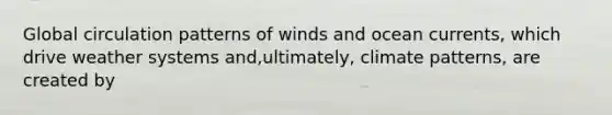 Global circulation patterns of winds and ocean currents, which drive weather systems and,ultimately, climate patterns, are created by