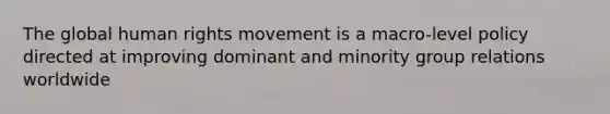 The global human rights movement is a macro-level policy directed at improving dominant and minority group relations worldwide