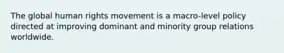 The global human rights movement is a macro-level policy directed at improving dominant and minority group relations worldwide.