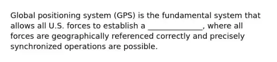 Global positioning system (GPS) is the fundamental system that allows all U.S. forces to establish a ______________, where all forces are geographically referenced correctly and precisely synchronized operations are possible.