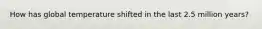 How has global temperature shifted in the last 2.5 million years?