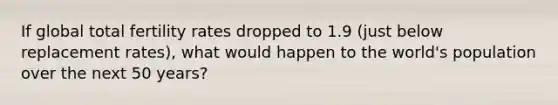 If global total fertility rates dropped to 1.9 (just below replacement rates), what would happen to the world's population over the next 50 years?