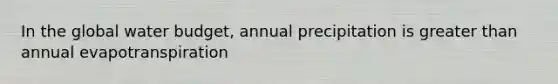 In the global water budget, annual precipitation is greater than annual evapotranspiration