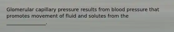 Glomerular capillary pressure results from blood pressure that promotes movement of fluid and solutes from the ________________.