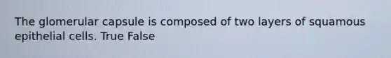 The glomerular capsule is composed of two layers of squamous epithelial cells. True False